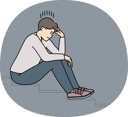 Wall Mural - Stressed man sit on stairs thinking