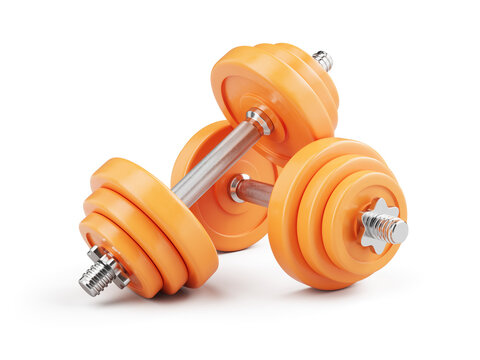 Pair of gym dumbbells isolated on white background