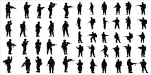 Soldier Silhouette Icon Set, Soldier And Army Force Silhouette Collection