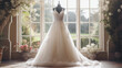 © Anna Studio - Wedding drees, bridal gown style and bespoke fashion, full-legth white tailored ball gown in showroom, tailor fitting, beauty and wedding