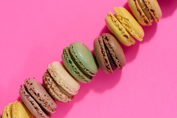 Wall Mural - Assortment of colorful macarons, top view