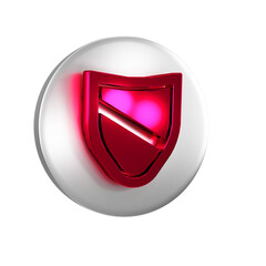 Canvas Print - Red Shield icon isolated on transparent background. Guard sign. Security, safety, protection, privacy concept. Silver circle button.