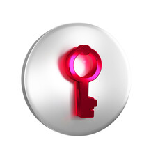 Wall Mural - Red Old key icon isolated on transparent background. Silver circle button.