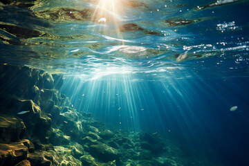 Wall Mural - Relaxing underwater photography of a shallow calm sea