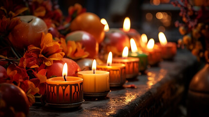 Poster - burning candles in church