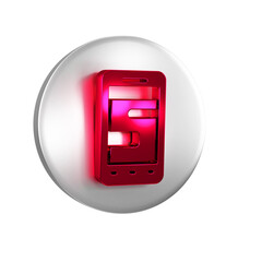 Poster - Red New chat messages notification on phone icon isolated on transparent background. Smartphone chatting sms messages speech bubbles. Silver circle button.