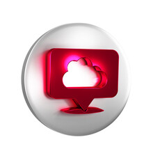 Sticker - Red Location cloud icon isolated on transparent background. Silver circle button.