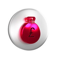 Wall Mural - Red Money bag with pound icon isolated on transparent background. Pound GBP currency symbol. Silver circle button.