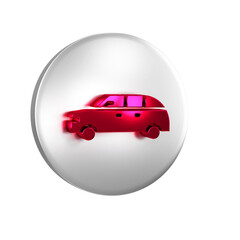 Poster - Red Hatchback car icon isolated on transparent background. Silver circle button.