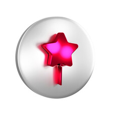 Poster - Red Balloon with ribbon icon isolated on transparent background. Happy Easter. Silver circle button.