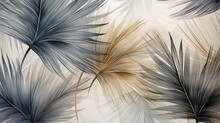  A Close Up Of A Bunch Of Leaves On A White And Blue Background With A Black And Gold Design On The Left Side Of The Image.  Generative Ai