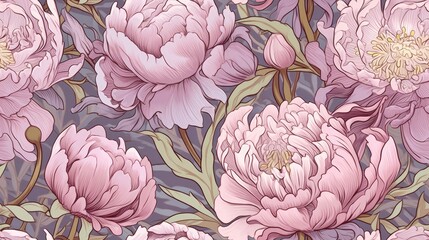 Sticker -  a picture of a bunch of flowers on a blue and pink background that looks like it has a lot of pink peonies on it.  generative ai