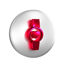 Canvas Print - Red Smartwatch icon isolated on transparent background. Silver circle button.