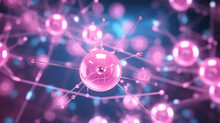 Atomic Particle Close-up In Pink Background For Scientific Research