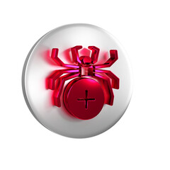 Sticker - Red Spider icon isolated on transparent background. Happy Halloween party. Silver circle button.