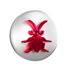 Canvas Print - Red Cockroach icon isolated on transparent background. Silver circle button.