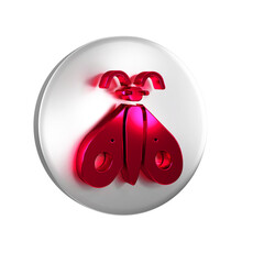 Poster - Red Butterfly icon isolated on transparent background. Silver circle button.