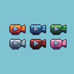 Poster - Pixel art sets of camera play with variation color item asset. Simple bits of camera with play button pixelated style. 8bits perfect for game asset or design asset element for your game design asset.