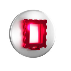 Poster - Red Picture icon isolated on transparent background. Silver circle button.