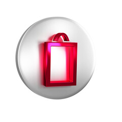 Poster - Red Picture icon isolated on transparent background. Silver circle button.