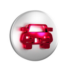 Poster - Red Car icon isolated on transparent background. Silver circle button.