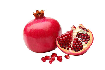 Canvas Print - a pomegranate and its juicy arils on a white background