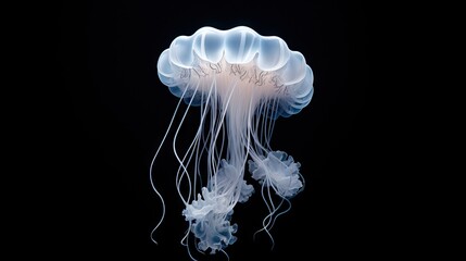 Wall Mural - a close up of a jellyfish on a black background with only one jellyfish in it's body. generative ai