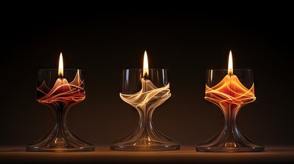 Poster -  a group of three wine glasses sitting next to each other with a candle in the middle of one of the glasses.  generative ai