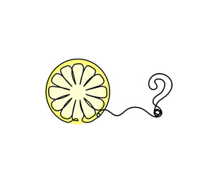 Wall Mural - Color drawing line lemon with question mark on the white