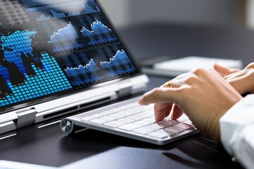 Poster - Female Analyst Analyzing KPIs on Laptop, Using Analytics