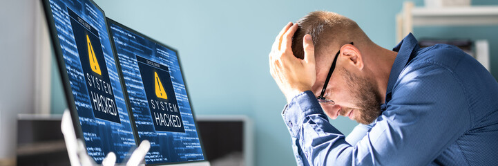 Poster - Ransomware Malware Attack. Business Computer Hacked