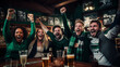 Emotional football fans cheering favorite team in pub. Generative AI