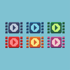 Poster - Pixel art sets of play video icon with variation color item asset.Video play on pixelated style. 8bits perfect for game asset or design asset element for your game design asset.