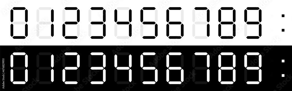 Time Digits Set of digital clocks. Electronic numbers. Light Digital LED numbers ...