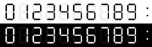 Set Of Digital Clocks. Electronic Numbers. Light Digital LED Numbers. Black And White.Vector Illustration.
