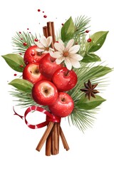 Poster - A colorful arrangement of apples, cinnamon sticks, and flowers. This image can be used for food and beverage related projects, as well as for autumn and harvest themed designs.