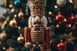 A nutcracker figurine with a regal crown on top. Perfect for holiday decorations or as a collectible item