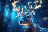 Fototapeta  - A close-up photograph of a deer in the snow. This image captures the beauty and serenity of nature during winter. Perfect for any winter-themed projects or nature-related designs.