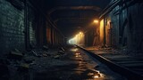 Urban abandoned dark tunnel dirty mine subway railway station wallpaper background