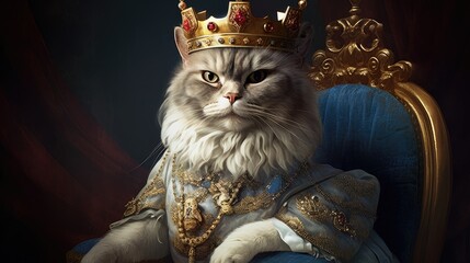 Wall Mural - King royal person cat oil painting style portrait wallpaper background