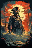 Szene mit Kapitän im Stil der historischen Filmposter Plakate - Cinema Poster Piraten