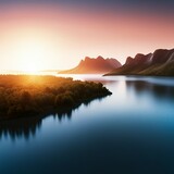 Fototapeta Zachód słońca - sunrise over the lake