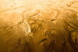 Surface sableuse humide avec rides et chenaux d'écoulement en dégradé de jaune et or et fort contraste de lumière pour arrière-plan