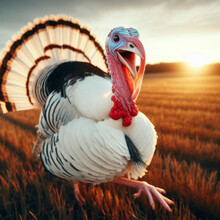 Photo Of A Turkey Running With Sunny Face. Ai Generative