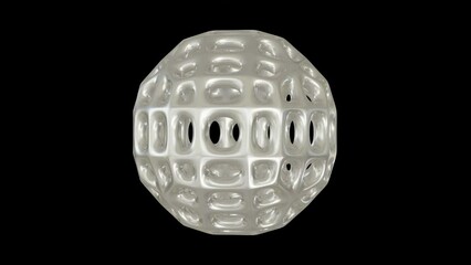 Poster - White light round geometric sphere shape rotation animation isolated on black background