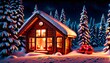 Rustikale Hütte mit Kaminfeuer - weihnachtlich geschmückt
