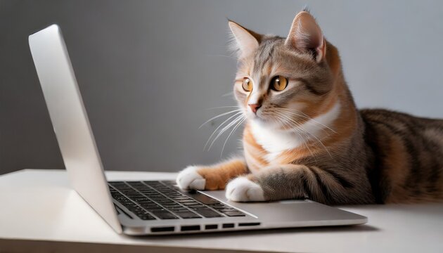 Cat working on a laptop