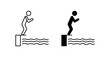 swimmer jumping vector icon set. vector illustration