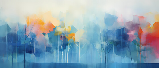 Watercolor forest landscape. Digital art painting on canvas. Illustration.