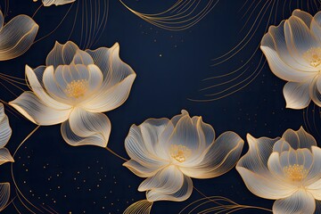 Wall Mural - gold, luxury, abstract, design, nature, art, leaf, pattern, background, lotus, wallpaper, flower, summer, graphic, illustration, line, modern, decoration, floral, vector, plant, textile, texture, beau